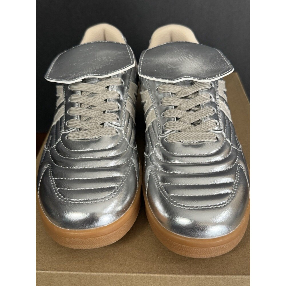 Streatwear Edgy Steve Madden Women Madrid Silver Sneaker Size 6.5 Bujee Glam - Picture 2 of 13